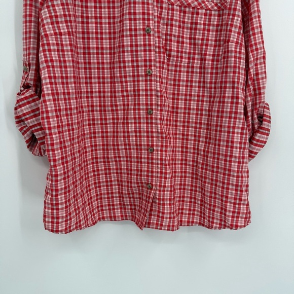 Eddie Bauer Women’s Nylon Camp Shirt Size 2X Red Plaid Roll Tab Button Up - Picture 3 of 9